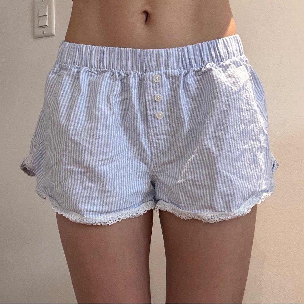 Brandy Striped Lace Trim Shorts